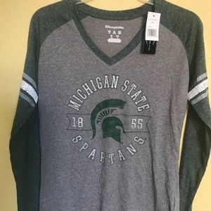 Champion Long Sleeve Shirt Sz M Mens Green/Grey